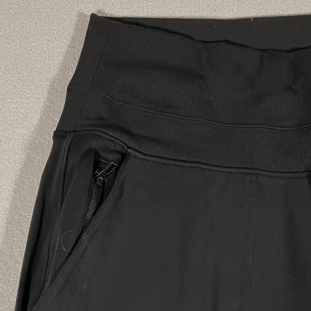 Athleta Black High Rise Ribbed Jogger Pants Zipper Pockets SP Active Athleisure